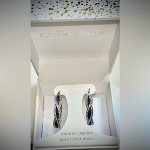 Sparkle Allure Blue and Silver Twisted Hoop Earrings